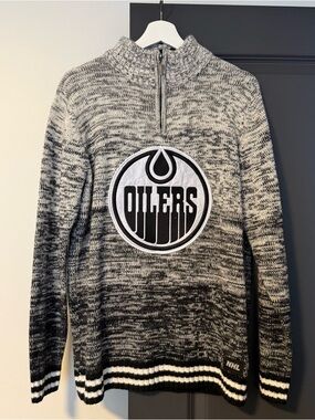 Official Licensed NHL Oilers Unisex Quarter-Zip Knit Sweater- (W/Lrg & M/Med)